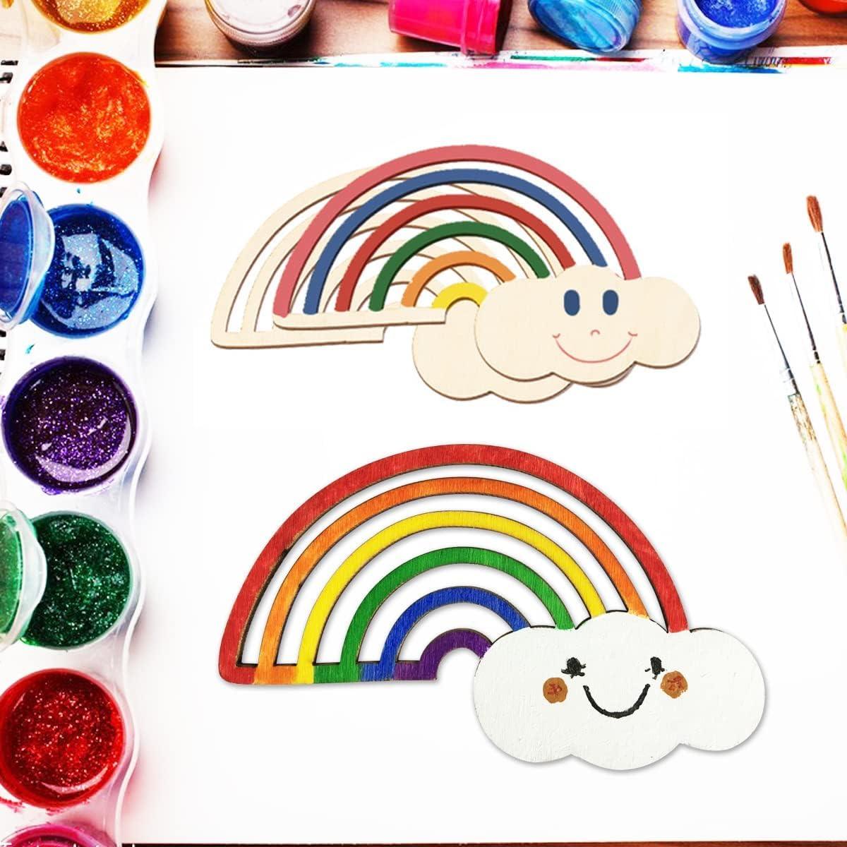 Haoser 24 Pieces Rainbow Wood DIY Crafts Unfinished Wooden Cutouts |Unfinished Wood Cutouts for Crafts, Rainbow Clouds (3.9 x 2.4 in, 24 Pieces) - Haoser